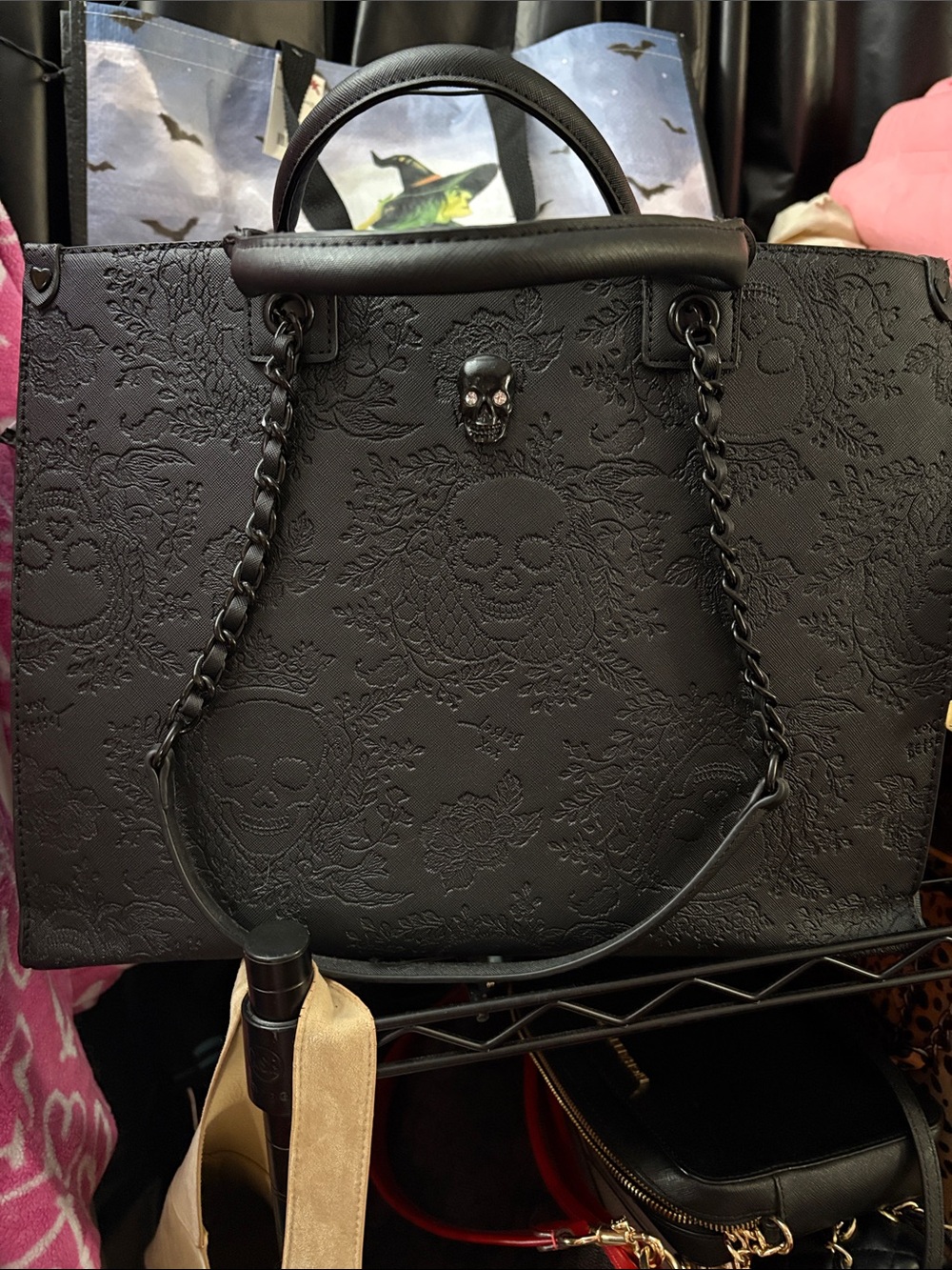 Black Embossed Skull Tote - Stylish Women’s Handbag